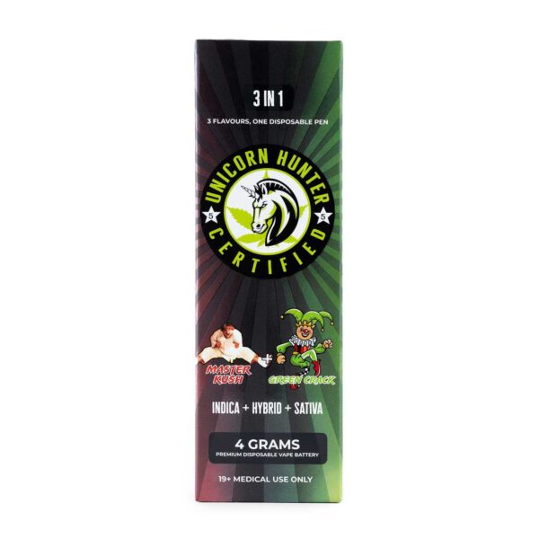 Master Kush + Green Crack Distillate Vape Pens by Unicorn Hunter Certified